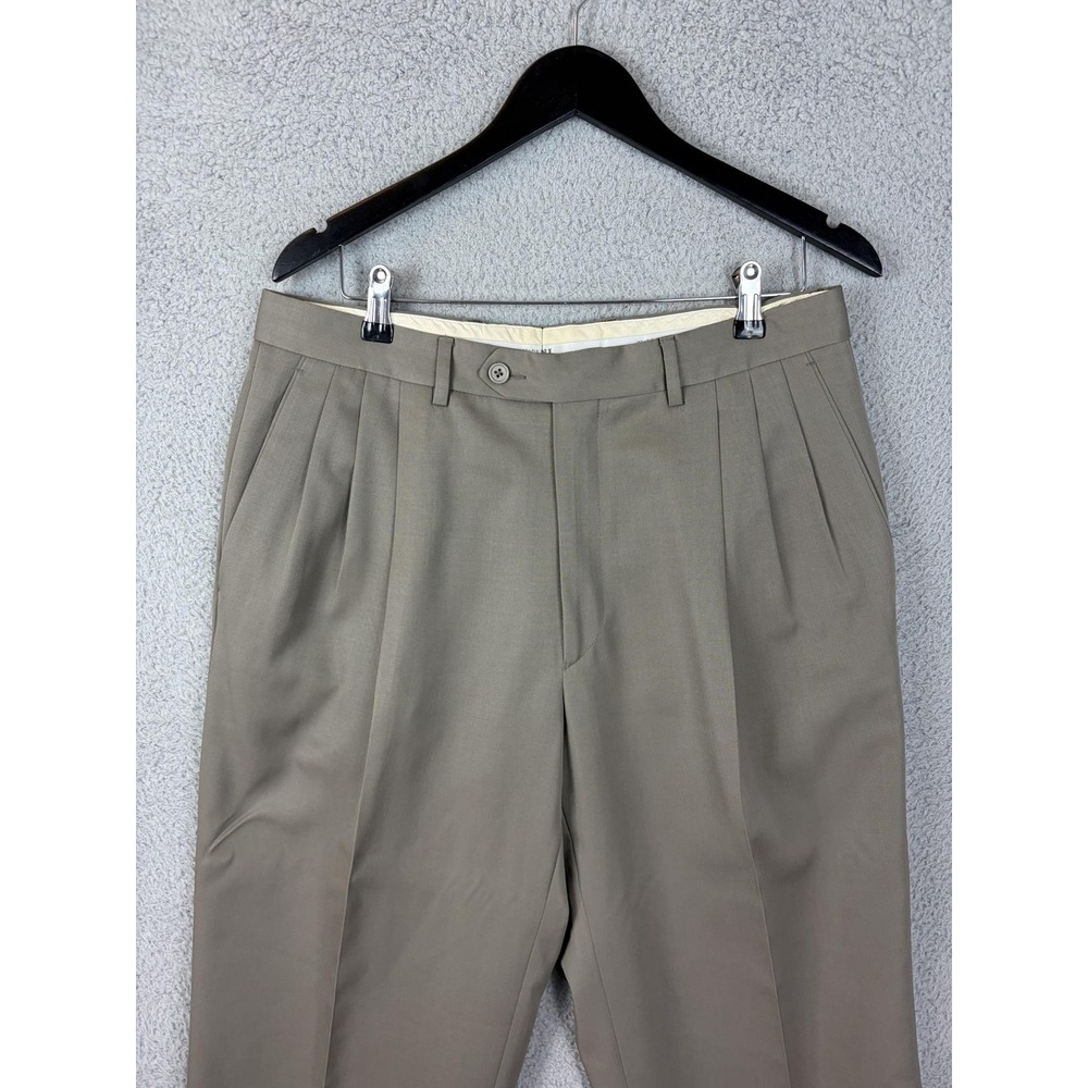 Pazoni Dress Pants Mens 35x29 Beige Wool Pleated Classic Fit Formal Made Italy